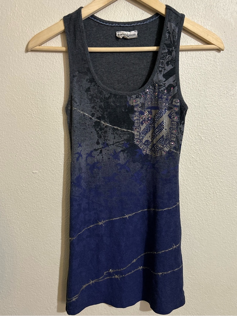 MM Unplugged Miss Me Y2K Embellished Sleeveless Gradient Tank Top McBling Small